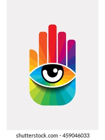 colorful hand with eye, creative concept
