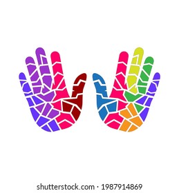 Colorful hand, flat handprints, futuristic illustration, mosaic vector, EPS 10.