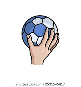 Colorful Hand Holding a Handball Icon, Dynamic Sports Illustration in Playful Style