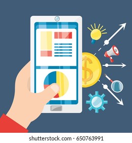 colorful hand holding a smartphone concept digital marketing