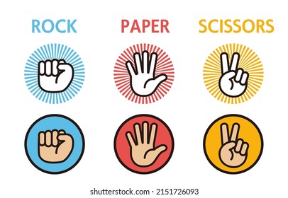 Juego de iconos coloridos de la mano (tijeras de papel rocoso).Material vectorial fácil de usar