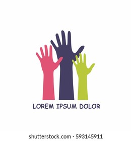 Colorful hand up isolated on white background. Vector illustration