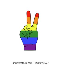 Colorful Hand. LGBT flag. Isolated. Vector