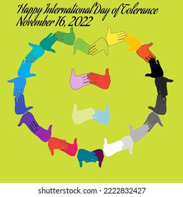 colorful hand logos or symbols put together shaking hands is an illustration of international tolerance