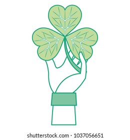 colorful hand man with clover plant and leaves