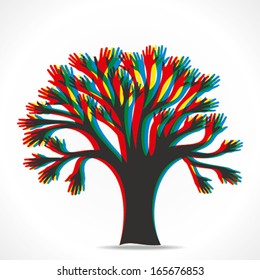 colorful hand overlap hand tree vector