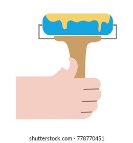 colorful hand with paint roller tool to decorate