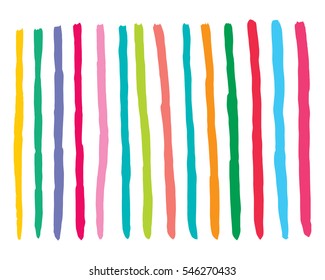 Colorful hand painted bright stripes design. Childish style elements. Isolated vector illustration.