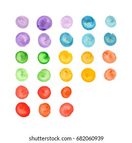 colorful hand painted watercolor balls, isolated on white. Hand painted watercolor circles,vector