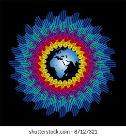 colorful hand planet connection
