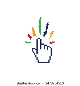 Colorful hand & pointer creative symbol.