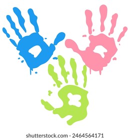 Colorful Hand Prints Autism Kids Children Vector Illustration Art