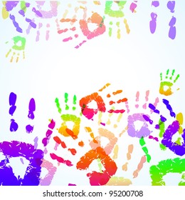 Colorful Hand Prints Background - Vector illustration