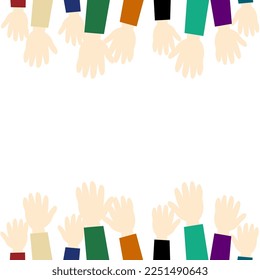 Colorful hand prints background.Frame for text