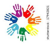 Colorful hand prints isolated on white. Vector silhouette