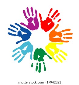 Colorful Hand Prints Isolated On White. Vector Silhouette