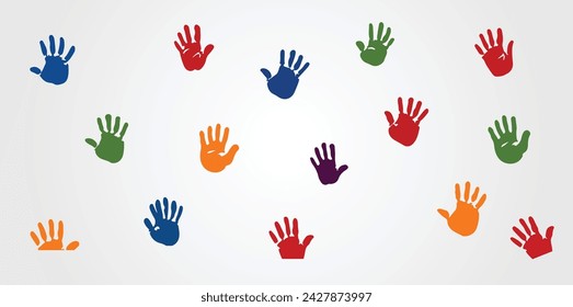 colorful hand prints on white isolated vector illustration