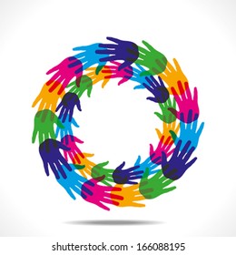 colorful hand round label vector