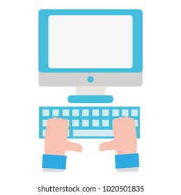 colorful hand with screen computer and keyboard technology