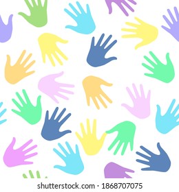 Colorful Hand seamless pattern on white background.