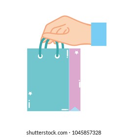 colorful hand with shopping bag market shop