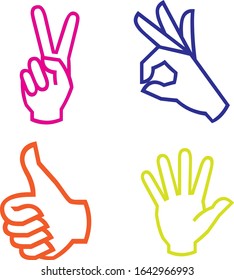 colorful hand signs on a white background