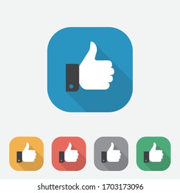 colorful Hand Thumb Up flat icon button, like symbol, square thumb up symbol icons in flat style with long shadows, app, UI, UX