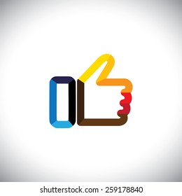 colorful hand thumbs up symbol - like vector icon. This graphic also represents social media approval, like others, endorsement, gesturing or saying yes, voting