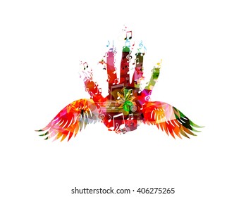 Colorful hand with wings