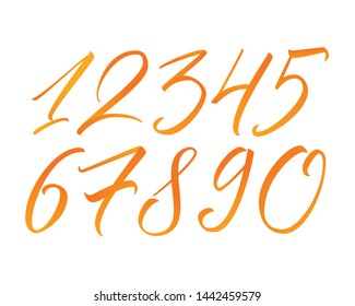 Colorful hand written calligraphy numbers. Vector numerals 1-10 with gradient