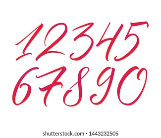 Colorful hand written calligraphy numbers. Vector numerals 1-10 with gradient on white background