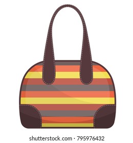 Colorful handbag with white stitching. Woman bag. Ladies handbag isolated on white background. Vector illustration