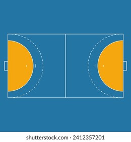 Colorida cancha de balonmano. Campo de juego deportivo. Esquema de diseño plano. Vector