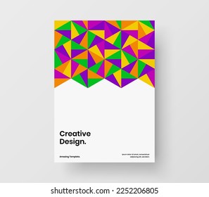 Colorful handbill A4 vector design concept. Minimalistic mosaic shapes presentation template.
