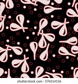 Colorful hand-drawn abstract seamless pattern on maroon background. Pattern can be used for fabric, wallpaper or wrapping paper.