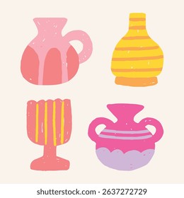 Colorful handdrawn aesthetic vase shapes in modern abstract style. Perfect for art prints, home decor, packaging, and creative projects.