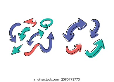 Colorful Hand-Drawn Arrows in Various Directions for Design Inspiration