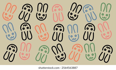 Colorful hand-drawn bunny head pattern for Easter celebration.