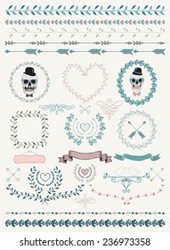 Farbige, handgezeichnete Doodle Nahtlose Grenzen und Design Elemente. Dekorative Blumenrahmen, Kränze, Laube. Valentinstag.Hochzeit. Vektorgrafik.