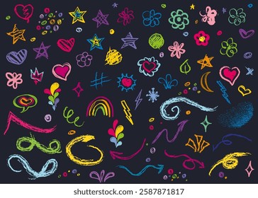 Colorful Hand-Drawn Doodles on Dark Background