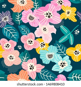 Colorful hand-drawn floral seamless pattern