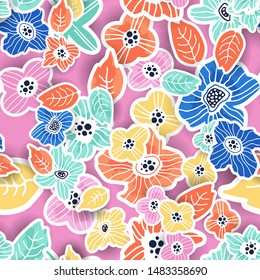 Colorful hand-drawn floral seamless pattern