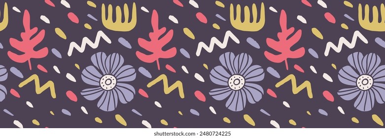Colorful Hand-Drawn Flower Doodles Seamless Background Vector Illustration
