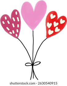 Colorful Hand-Drawn Heart Balloons Bouquet