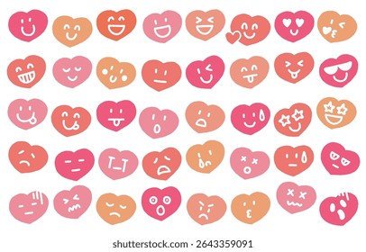 Colorful Hand-drawn Heart Face Icon Set