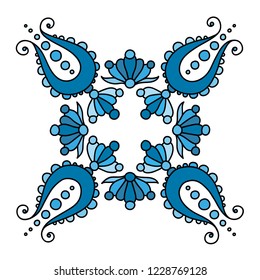 colorful handdrawn mandala with paisley on white background