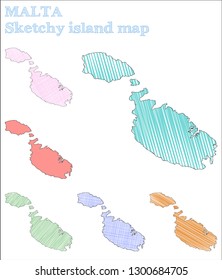 Colorful hand-drawn map of Malta island. Childish style illustration.