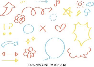 Colorful hand-drawn ornament set in marker style