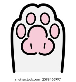 Colorful hand-drawn paw pad vector material. Features black line art, white fur, and pink pads for a charming design.