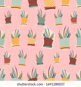 Coloridas ollas hechas a mano en un patrón sin fisuras vectoriales. Ambiente contemporáneo y acogedor con colores actuales